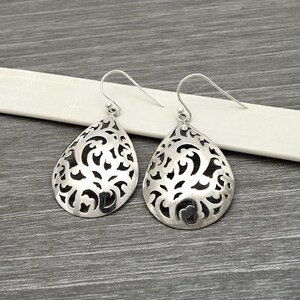 Designer Large Silver Dangler Earrings Pure 925 Sterling Silver Fancy Drop & Dangle Earrings Silver Hook Earrings Anniversary Gift Jewelry