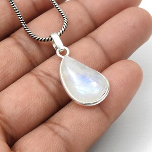 Blue Fire Rainbow Moonstone Pendant, 925 Sterling Silver Pendant, Statement Pendant, June Birthstone, Minimalist Jewelry, Birthday Gift