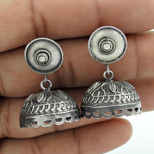 Antique 925 Oxidized Sterling Silver Jhumka Earrings, Traditional Ethnic Jewelry, Timeless Elegance, Handcrafted Perfection, Indian Jhumki