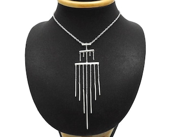 925 Sterling Silver Shimmering Tassel Necklace Delicate Handmade Bohemian Jewelry