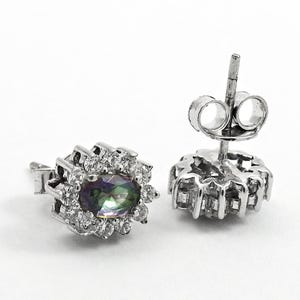Mystic Topaz Silver Stud Earrings, Mystic Topaz Earring, Flower Mystic Topaz Studs CZ Silver Studs 925 Sterling Silver Studs For Women Girls