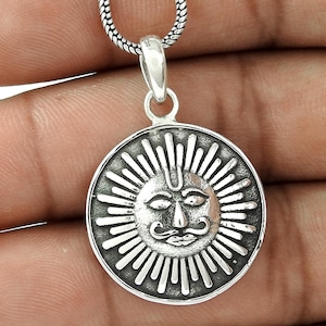 Handmade 925 Sterling Silver Deity Sun Surya Pendant, Hammered Religious Silver Pendant, Charm Tribal Boho Pendant, Unique Silver Pendant