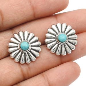 Natürliche Türkis Ohrstecker, Edelstein Ohrring, Zierliche Blumen Ohrringe, 925 Sterling Silber Schmuck, Geburtstagsgeschenk, Ohrringe für Frauen