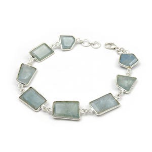 Exquisites Aquamarin Armband, 925 Sterling Silber Armband, verstellbares Kettenarmband, Edelstein Armband, handgemachter Schmuck, Geburtstagsgeschenk