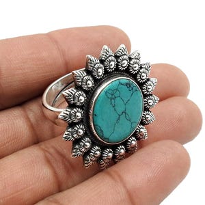Natural Turquoise Ring, 925 Sterling Silver Ring, Tibetan Turquoise Ring, December Birthstone, Gemstone Ring, Women&#39;s Ring, Boho Ring Gift