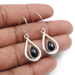 Black Onyx Teardrop Earrings, 925 Sterling Silver, Black Onyx Dangle Earrings, Black Gemstone Earrings, Dainty Silver Jewelry, Gift For Her