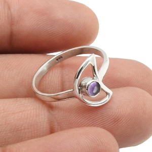 Natural Amethyst Ring, Purple Gemstone Ring, Statement Ring, 925 Sterling Silver Jewelry, Women Anniversary Ring, Celestial Shape Ring