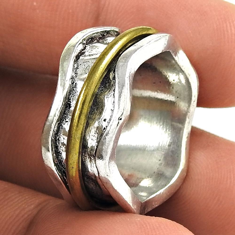 925 Sterling Silver Spinner Ring – Boho Handmade Statement Jewelry For Women, Size 9