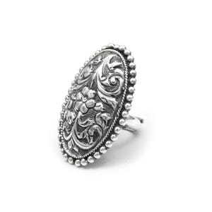 Vintage Look 925 Sterling Oxidized Silver Art Deco Ring, Designer Handcrafted Ring, Indian Artisan Jewelry, Ethnic, Traditional Ring For Her