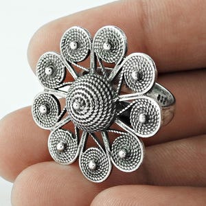 Solid 925 Sterling Oxidized Silver Ring, Handmade Flower Ring, Bohemian Stackable Ring, Nature Inspired Jewelry, Beautiful Gift for Her