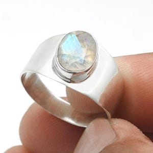 Rainbow Moonstone Ring Silver, June Birthstone Ring, Stacking Ring, 925 Sterling Silver Ring, Oval Shape Ring, Dainty Ring, Gift for Her