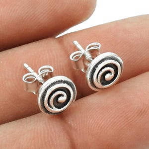 Tiny Spiral Studs Earrings, Sterling Silver Plain Swirl Post Earrings, Small Dainty Studs, Classic Minimalist Swirl Jewellery Studs for her