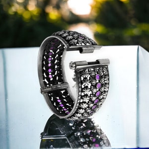 Bracelet jonc tribal en argent sterling 925, pierre de rubis, bijoux ethniques faits main, jonc traditionnel