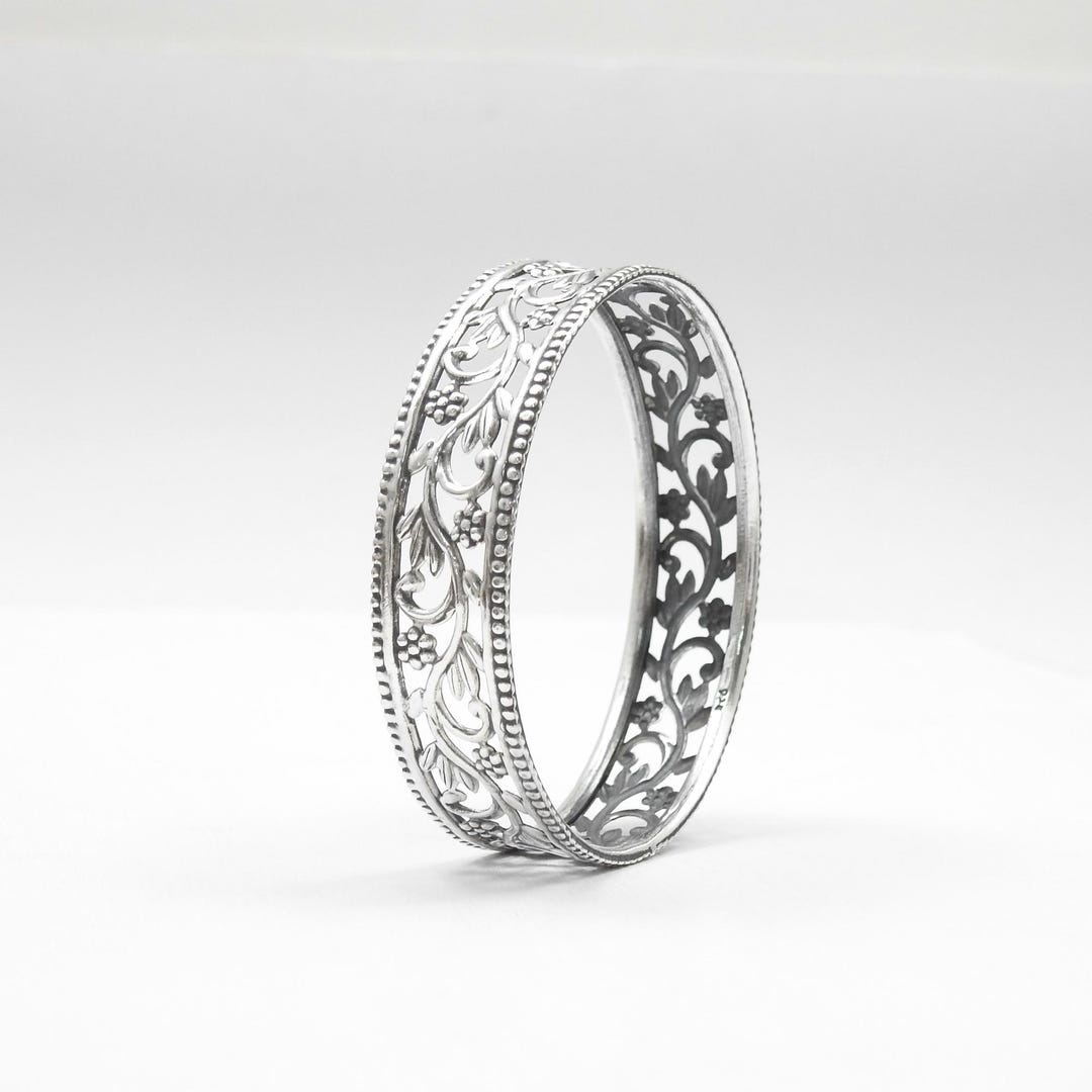 925 Sterling Silver Amazing Wide Floral Design Customized Bangle ...