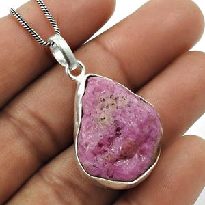 Rough Ruby Pendant, 925 Sterling Silver Boho Artisan Jewelry, Birthday, Anniversary Gift