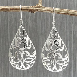 Designer Large Silver Dangler Earrings Pure 925 Sterling Silver Fancy Drop & Dangle Earrings Silver Hook Earrings Anniversary Gift Jewelry image 1