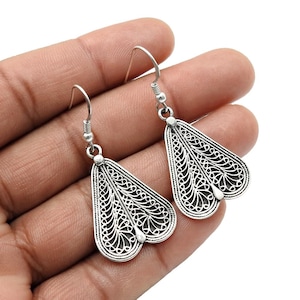 Vintage Silver Filigree Drop Earrings, 925 Sterling Silver Dangle Earrings, Drop & Dangle Earrings, Engraved Earrings, Women&#39;s Gift Jewelry