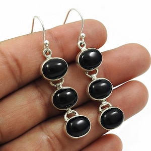 Black Onyx Earrings, Black Onyx Silver Earrings, Dangle Drop Earrings, Statement Earring, 925 Sterling Silver Earrings, Women&#39;s Gift Jewelry
