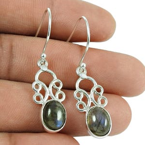 Labradorite Dangle Earrings, 925 Sterling Silver Natural Gemstone Earrings, Boho Jewelry, Gift for Her, Handmade Jewelry, Elegant Earring