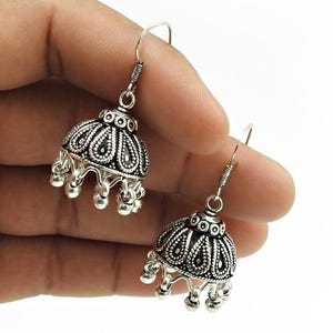 925 Sterling silver jumki on hoops ,Mini jumki earrings, Indian style earrings, Rajasthani style jumka earrings ,earrings for girls
