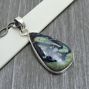 Natural Azurite Malachite Pendant | 925 Sterling Silver Teardrop Pendant Necklace | Handmade Gemstone Jewelry | Boho Crystal Gift for Her