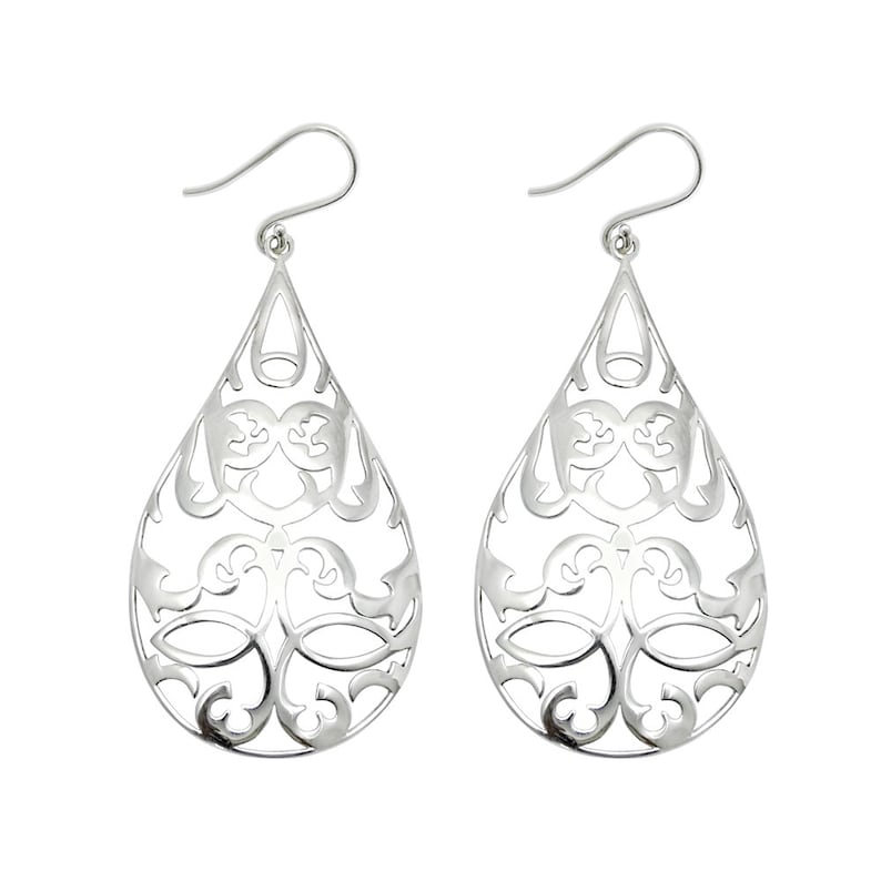 Designer Large Silver Dangler Earrings Pure 925 Sterling Silver Fancy Drop & Dangle Earrings Silver Hook Earrings Anniversary Gift Jewelry image 3