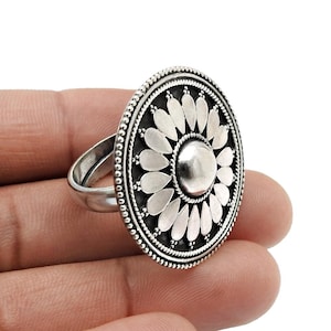 925 Sterling Solid Silver Floral Design Ring, Fabulous Craftsmanship Ring, Vintage Design, Boho Adjustable Ring, Silver Band For Women&#39;s