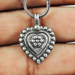Vintage 925 Sterling Silver Heart Pendant, Ethnic Indian Pendant, Tribal Pendant, Oxidized Silver Ethnic Pendant, Handmade Ethnic Jewelry