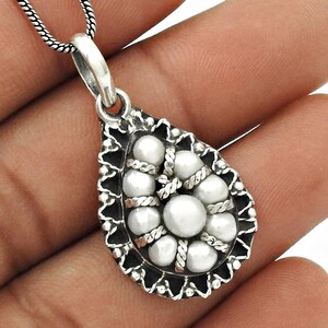 925 Sterling Silver Pearl Floral Pendant Handmade June Birthstone Jewelry, Party Wear Classy Pendant