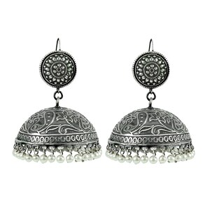 925 Sterling Silver Oxidized Jhumka Earrings Indian Traditional Jewelry Earrings Ethnic Afghani Earrings Art Deco Jewelry For Women's Girls