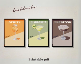 Cocktail Wall Art - Set van 3 digitale prints