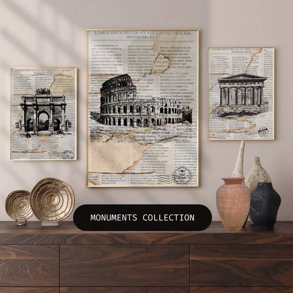 Set of 3 Antique City Monuments - Printable Wall Decor