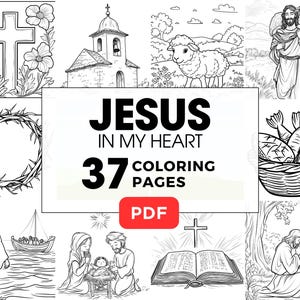 Jesus in My Heart: 37 Christian-Themed Coloring Pages for All Ages | Homeschool Printable | Scripture Preschool Activities for Kids
