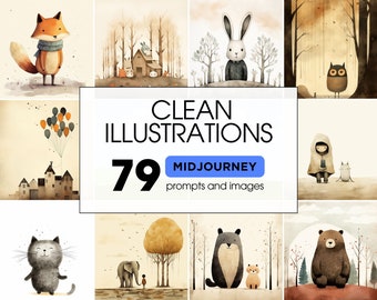 79 Clean Minimal Illustration Style Midjourney Prompts and Images | Ink and watercolor textures to create defined shapes and strong designs