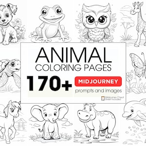 Ensemble de 170 pages à colorier d'animaux, + invites et exemples d'images | Messages à mi-parcours | Invites à colorier | Ensemble de livres à colorier DIY