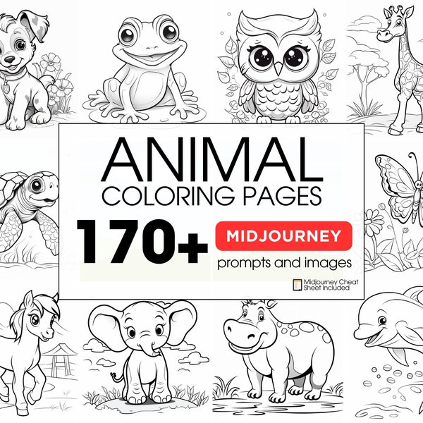 Animal Coloring Pages Set of 170+ Prompts and Example Images | Midjourney Prompts | Coloring Prompts | Coloring Book DIY Set