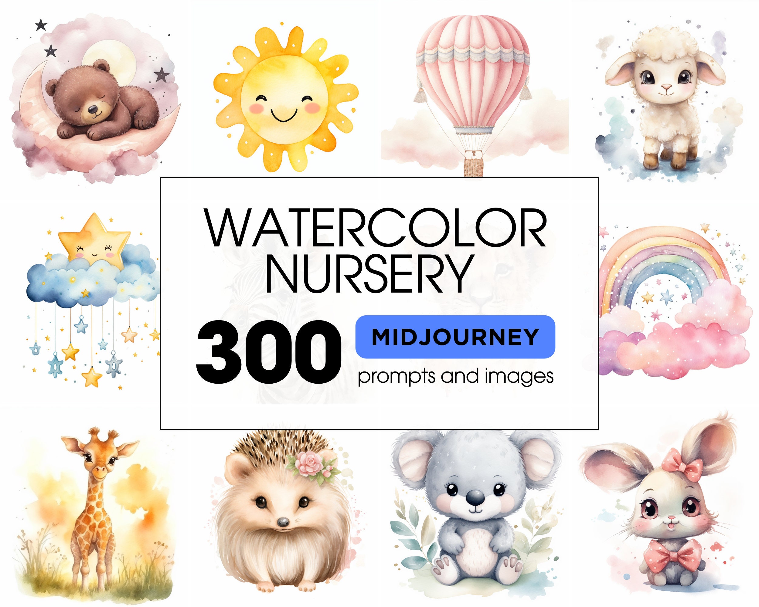 300 Watercolor Nursery Motif Prompts for Midjourney Digital Art Prompts ...