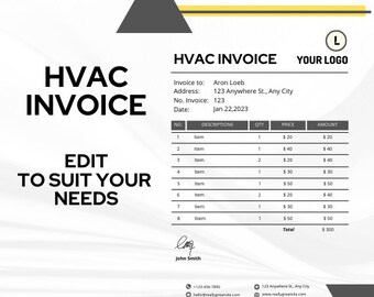 Editable HVAC Invoice, HVAC Contracts, HVAC Business, Heating and Cooling, hvac services, Air Conditioning Invoice, hvac contractor, hvac