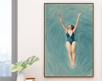 Woman in Pool Art Print: Retro Minimalist Beach Poster (Digital Download