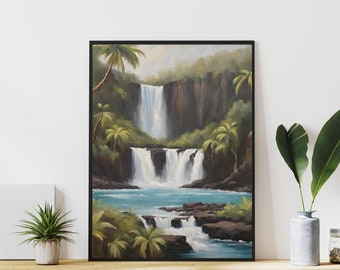 Hawaii Waterfall Print, Tropical Forest Wall Art (Digital Download)
