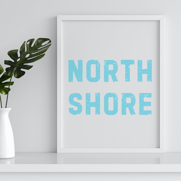 North Shore Printable Wall Art  | Hawaii Oahu Black Print | Pipeline Surf Art | Surfer Girl Prints | Blue Hawaiian Printable Wall Decor