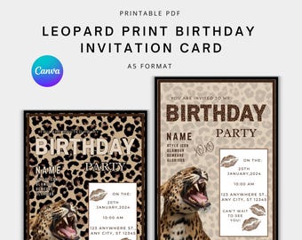 Editable Leopard Print Birthday Card Template | Printable Birthday Card |Canva Template | Customizable Birthday Invitation |Instant Download