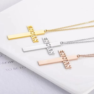 Collar inicial de cruz delicada, collar de letras personalizado, colgante inicial de Navidad, regalo para ella, collar de letras personalizado, joyería personalizada