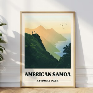 American Samoa Travel Poster Pacific Islands Vintage Travel Print, American Samoa Art Print Tropical Hiking Gift, Mount Alava Digital Art