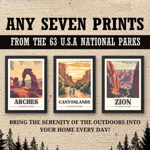 Vintage National Park Travel Poster Set, Any 7 National Park Print Set, Custom National Park Printable Set, National Park Digital Poster Set