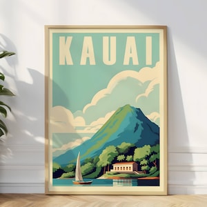 Kauai Travel Poster, Hawaiian Island Art Print, Kauai Island Travel Poster, Hawaii Wall Art For Travelers, Sailboat Wall Art For Adventurers