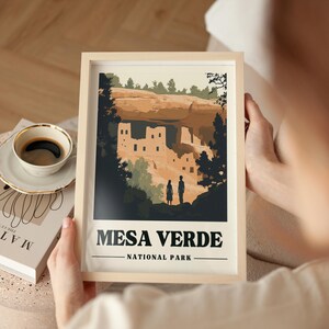 Póster de viaje a Mesa Verde, impresión de viaje vintage de Colorado, impresión artística de Mesa Verde, regalo de senderismo del suroeste, impresión digital de arte de pared de Cliff Palace