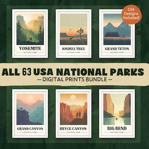 All 63 National Park Poster Print Bundle, All 63 National Parks Travel Poster, National Park Digital Art Commercial, National Parks Prints