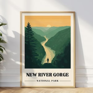 New River Gorge Vintage Travel Poster West Virginia Poster New River Gorge Hiking Gift West Virginia Art Print Endless Wall Trail Download