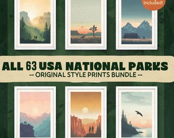 All 63 National Park Posters Print Bundle, Digital Download National Parks, US National Parks Posters Set, Vintage National Parks Poster Set